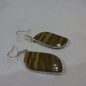 Natural "STICK AGATE" Handmade Sterling Dangle Earrings #457A
